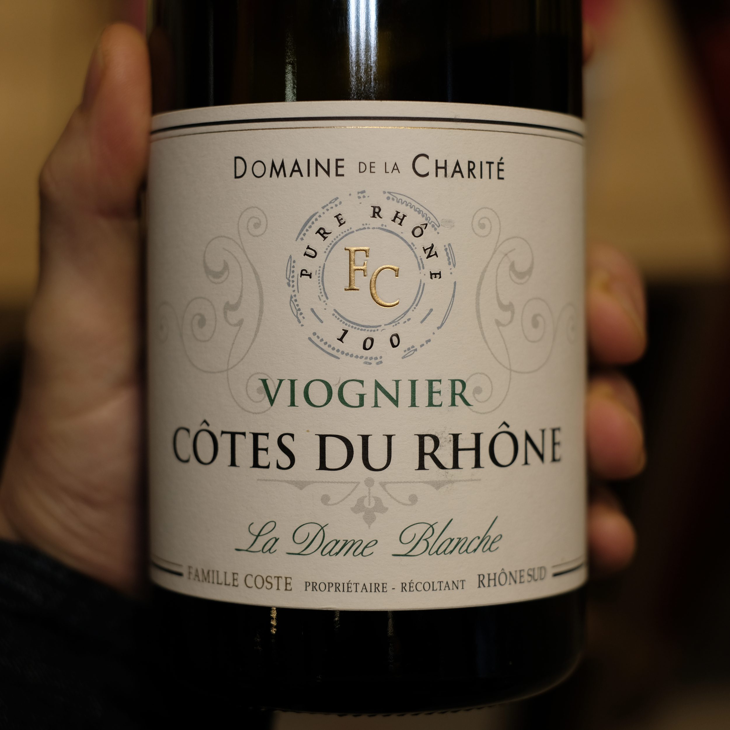 Etiquette recto bouteille de Côte du Rhône blanc "Les Dames Blanches"