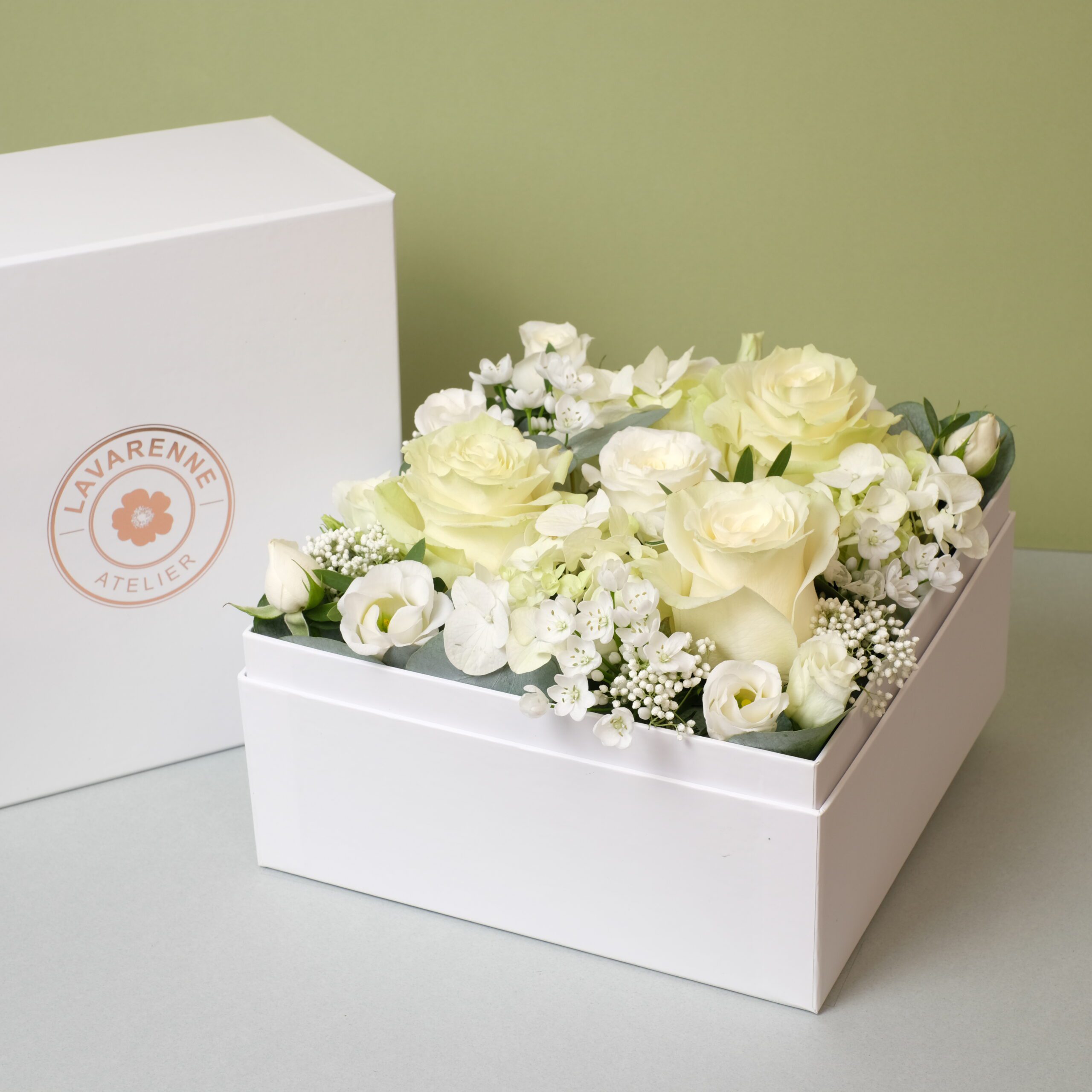 Flower Box fleurs blanches Elégance Atelier Lavarenne Fleuriste Lyon