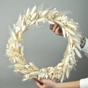 Cerceau fleurs sèches blanc ivoire