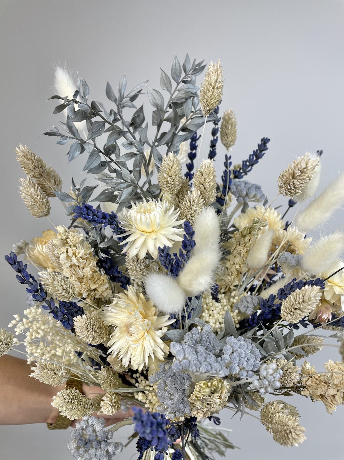 Bouquet fleurs séchées bleu "Étoile Polaire"