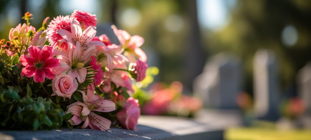 fleurs saisonnières sur pierre tombales