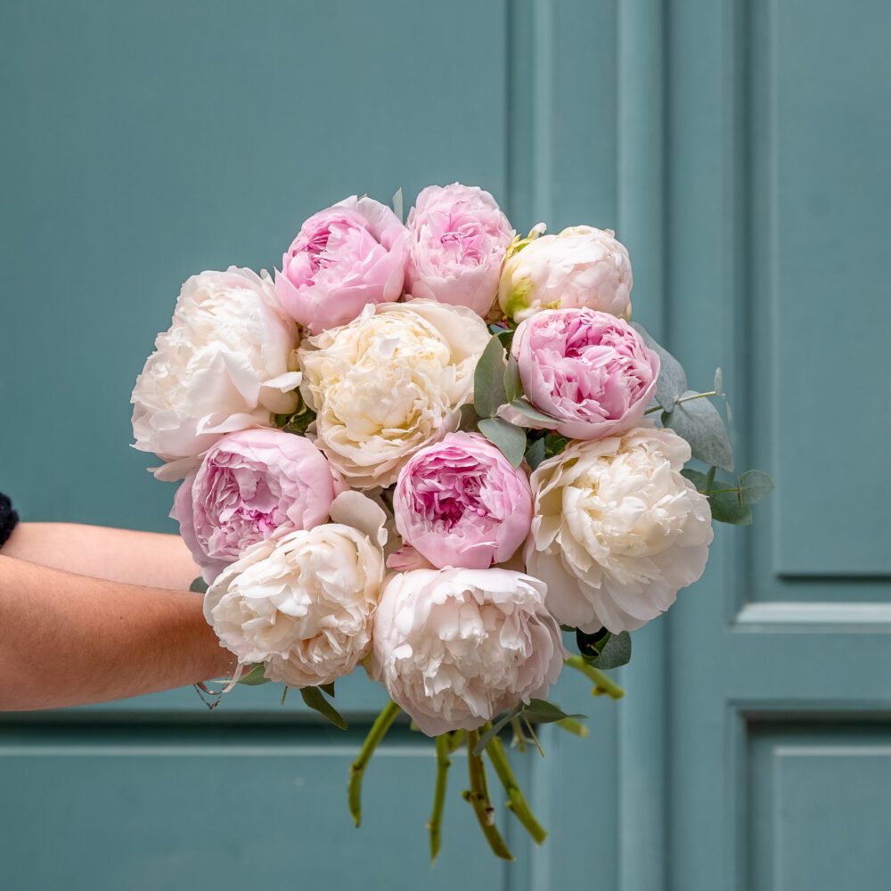 Bouquet de pivoines roses et blanches tons pastels