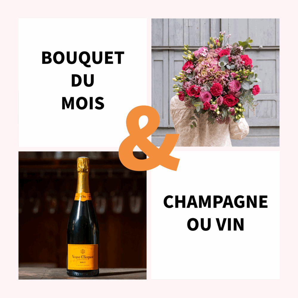 Bouquet du mois spécial Octobre rose & vin ou champagne