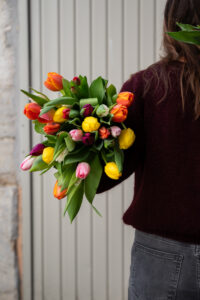 Découvrez le bouquet du mois de février, une brassée de tulipes multicolores, disponible en petit et grand format, livrée à Lyon et ses alentours.
